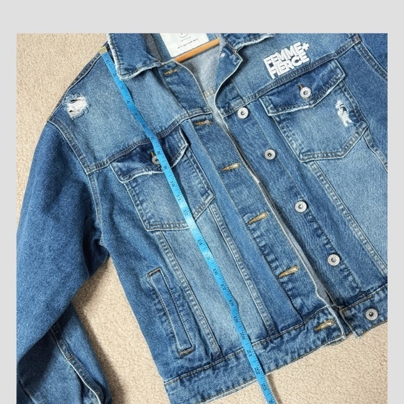 NEW Cotton On Denim Jacket Femme Fierce Graphic Worn In Statement Denim Jacket - Picture 11 of 15